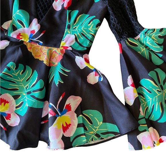 Floral Colorful Mesh Peplum Top - Picture 8 of 13